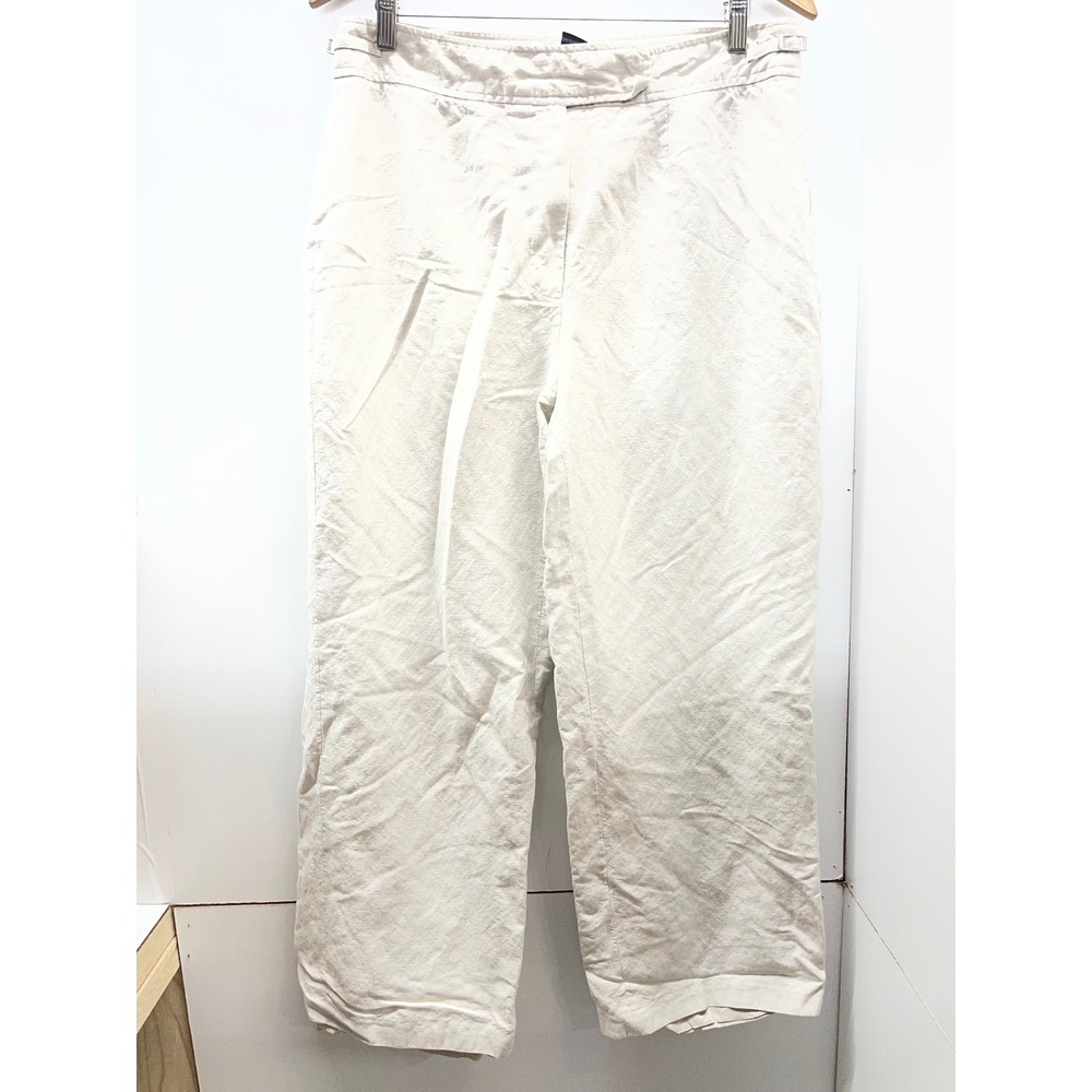 Mercer & Madison Linen Blend Wide Leg Pants Cream Beige Size 12 Side Zip Lining